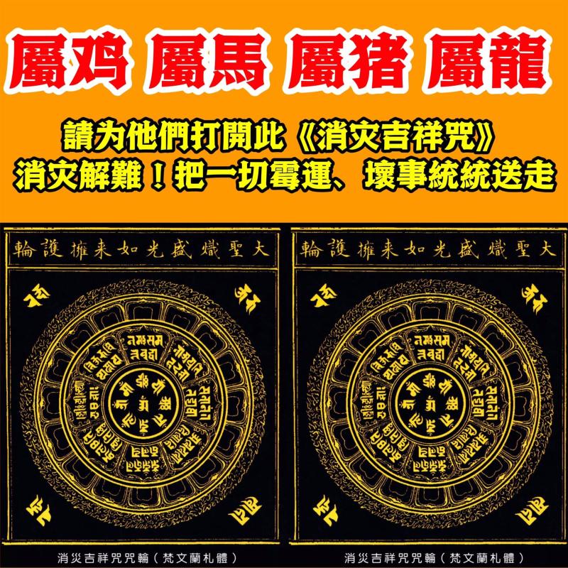 【屬雞 屬馬 屬豬 屬龍】12月份有一難！請為他們打開此《消災吉祥咒》，消災解難！把一切霉運、壞事統統送走！