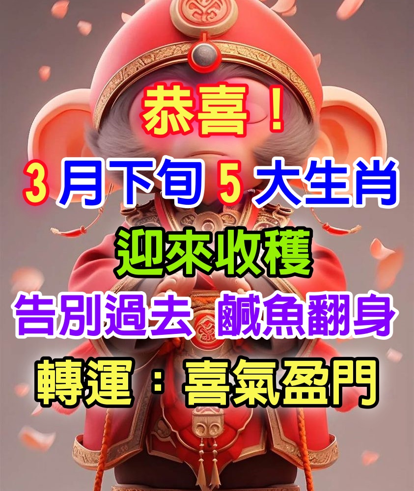 恭喜！3月下旬「5大生肖」轉運，喜氣盈門「告別過去」鹹魚翻身：迎來收穫